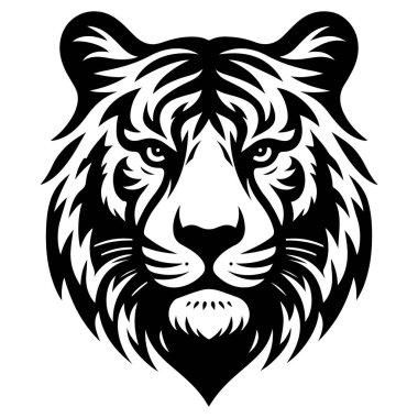 Siyah beyaz bir kaplan kafasının çarpıcı bir grafik çizimi stilize kabile tasarımı ile.