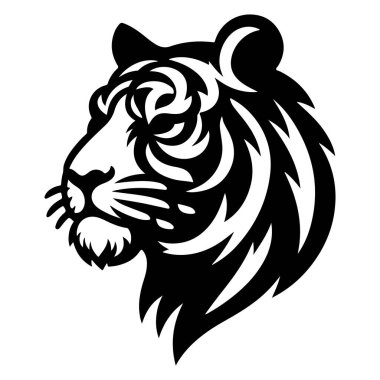 Göze çarpan tek renkli bir kaplan kafası tasviri. Cesur ve sanatsal bir tarzı var..