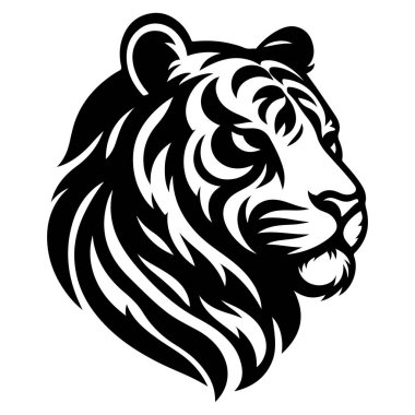 Göze çarpan tek renkli bir kaplan kafası tasviri. Cesur ve sanatsal bir tarzı var..