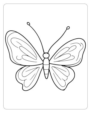 Tek Renkli Kelebek İllüstrasyonu Renklendirme Kitabı Sayfaları için Simetrik Kanatlar ve Süslü Tasarım Elementleri Ayrıntılı Satır Sanatı