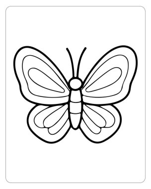 Simetrik Kanatları ve Beyaz Arkaplanda Çocuklar ve Yetişkinler İçin Renk Bekleyen Basit Özetleri Olan Hassas Kelebek