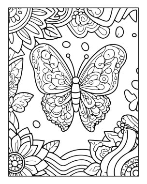 Çiçek ve Soyut Tasarımlarla Karmaşık Kelebek Renklendirme Sayfası Yaratıcılığınızı Rahatlatmak ve Etkinleştirmek İçin Sanatsal Çalışmalar Yapıyor