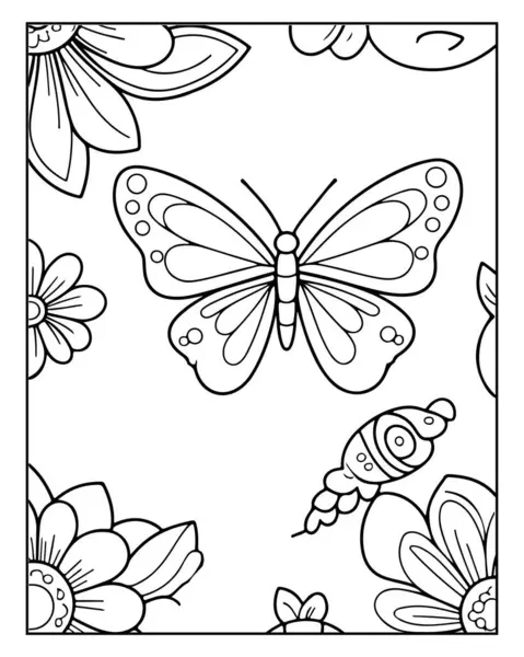 Kelebekler ve Çiçeklerle Renkli Sayfa Tasarımı Yaratıcı Sanatsal İfade ve Meditasyon Renkleri İçin Rahatlatıcı Çiçek Fantezisi