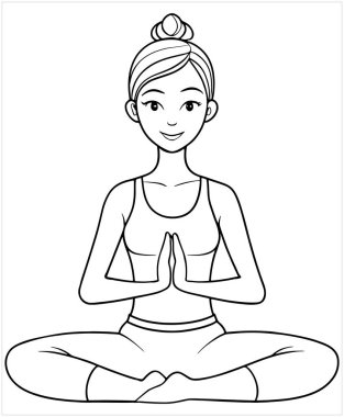 Lotus yogası, sakin sanat vektörü çizimi tasarımı için barışçıl farkındalık temalı meditasyon yapan bir kadına poz veriyor.