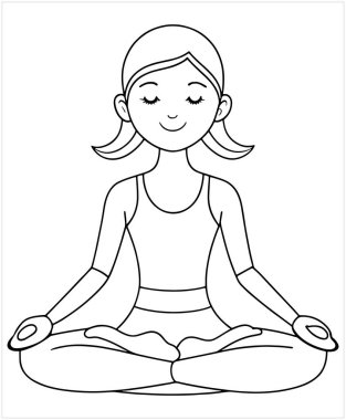 Huzurlu poz veren yoga nilüfer pozisyonundaki kadın dinlenmek için vektör çizimi yapıyor.