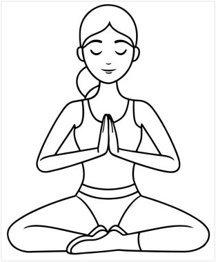 Nilüfer yogasında meditasyon yapan kadının basit tasarımı vektör çizim tarzında sağIık teması oluşturur