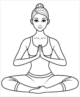 Meditasyon yogası poz veren kadın Lotus 'ta huzur içinde oturuyor tasarım vektörü illüstrasyon sağlık formatını özetliyor