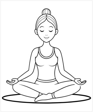 Ağaç, yoga yapan kadına refah temalı çizgi çizimi resimlerinde denge ve sükunet kazandırıyor.