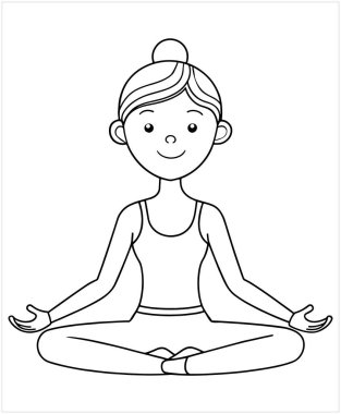 Yoga pozu veren Lotus poziyonu huzurlu sağlık çizgisi sanat vektörü çizimi sakin odak için özetlenmiştir.