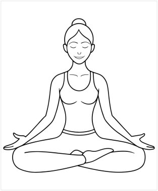 Anjaneyasana Yogası pozu veren kadın, huzur ve rahatlık için vektör çizimi yapıyor.