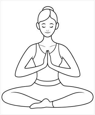 Nilüfer Yogası 'ndaki kadının çizimi. Huzurlu meditasyon için poz. Refah vektörü illüstrasyon teması tasarımı.