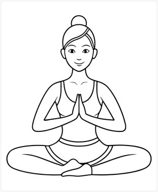 Nilüfer pozisyonu meditasyonu, refah ve yoga temalı sakin vektör çizimi için kadın çizgisi oluşturur.