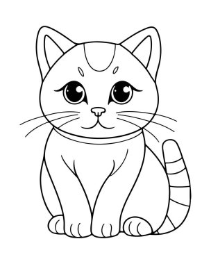 Boyama Sayfaları ve Çocukların Eğitimsel Malzemeler Tasarımı için Şirin Kedicik Çizimleri