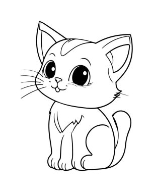 Şirin Kedi Boyama Sayfası Kedi Sevenler için Siyah ve Beyaz Görüntü