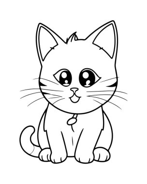 Çocuklar için Kedi Boyama Sayfası Herkese Büyük Gözlü Kedi