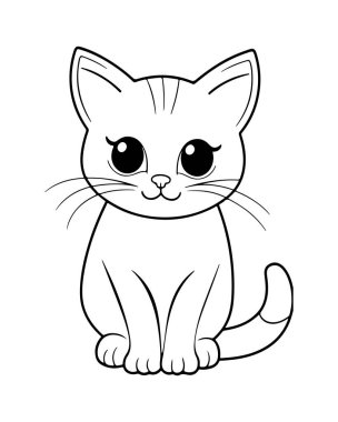 Şirin Küçük Kedi Boyama Kitabı Çocuk ve Yetişkinler için Basit Tasarım