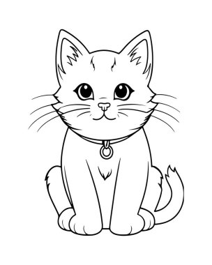 Sevimli Kedi Oturan Dijital Çizim Çizim Sanatı Çizgi Film Biçimi