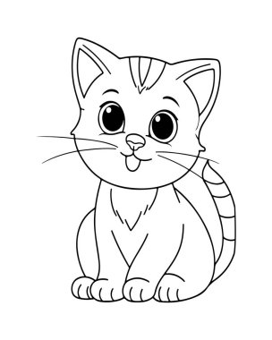 Her yaştan çocuklar ve hayvan severler için Şirin Kedi Boyama Kitabı Çizimi