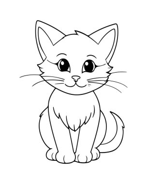 Şirin Kedi Çizimi Çizimi Çocuklar ve Yetişkinler için Eğlenceli Renklendirme Sayfası