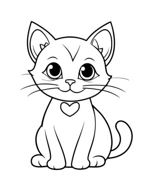 Çocuklar için Şirin Kedi Boyama Sayfası Yaratıcı Etkinlik Basit Çizim