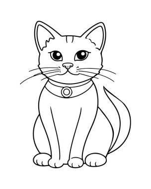 Şirin Kedi İllüstrasyonu Bir Çizgi Film Kedisinin Rahatça Oturduğu Renkli Sayfa