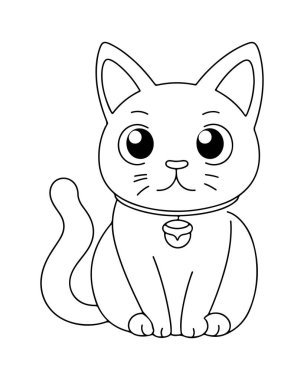 Boynunda bir çan olan şirin bir kedi yavrusu Sanat Boyama Kitabı Sayfası