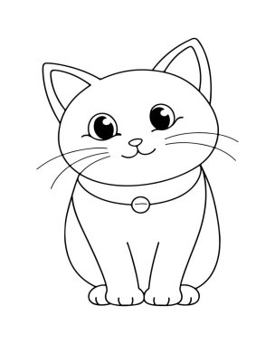 Boyama Kitabı Sayfaları ve Çocuk Faaliyetleri Yakalı Şirin Kedi Çizimi