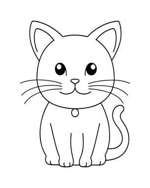 Yakalı ve Yuvarlak Büyük Gözlü Bir Kedi Çizimi