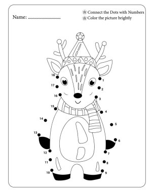 Noel ren geyikleri çocuklar için renk etkinliği sayfasını birleştiriyor. Tatil eğlencesi ve vektör illüstrasyonunu öğrenme biçimi