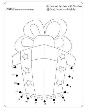 Hediye hediyesi, çocukların zevk almaları ve vektör illüstrasyon biçiminde öğrenmeleri için nokta çalışma sayfasını birbirine bağlar