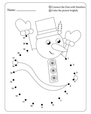 Kış Kardan Adam çocuklar için renk etkinliği sayfasını birleştirir. Tatil eğlencesi ve vektör illüstrasyon stili öğrenme