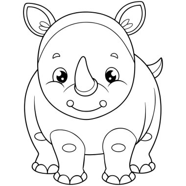 Çocuklar için sevimli bir gergedan boyama sayfası Sevimli ve dost canlısı bir hayvan çizimi