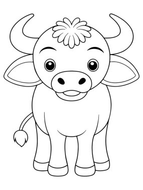 Çocuklar için hayvan resimleri çizen Afrika bufalosu boyama sayfası.