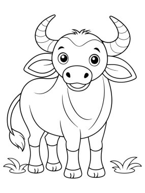 Afrika hayvanlarının boyama sanatını seven çocuklar için su bufalosu boyama sayfası