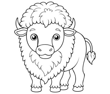 Şirin Amerikan bizon boyama sayfasında çocuklar için yapılmış vahşi yaşam hayvan sanatı var.