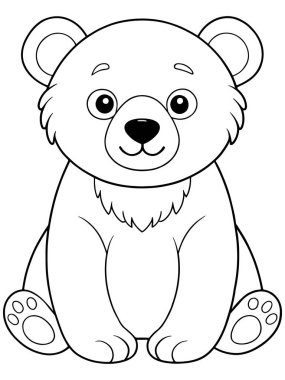 Asyalı siyah ayı boyama sayfasında çocukların eğlenmesi için şirin hayvan çizimleri var.