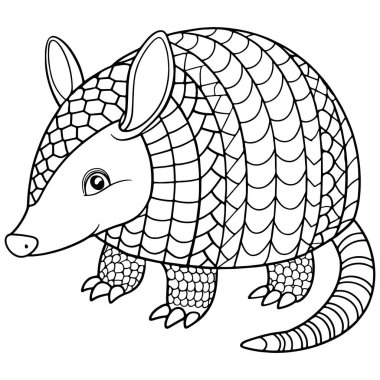 Armadillo boyama sayfası. Çocukların eğlencesi için yapılmış sevimli hayvan resimleriyle dolu.
