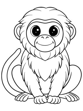 Çocuklar için tasarlanmış şirin primat hayvan resimleri olan maymun çizgi film boyama sayfası.