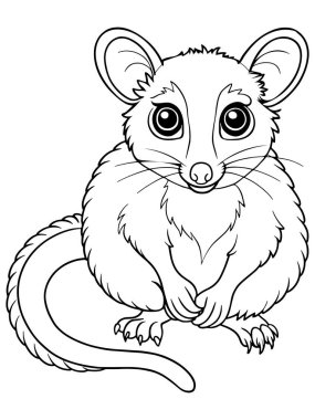 Çocuklar için basılabilir şirin hayvan çizimleri içeren fırça kuyruklu sıçan çizgi film boyama sayfası