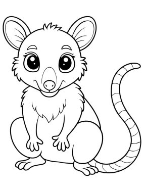 Çocuklar için hayvan resimleri içeren fırça kuyruklu keseli sıçan boyama sayfası