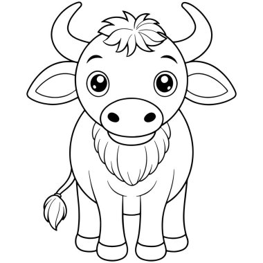 Bufalo boyama sayfasında çocuklar için yapılmış basılabilir şirin hayvan çizimleri var.
