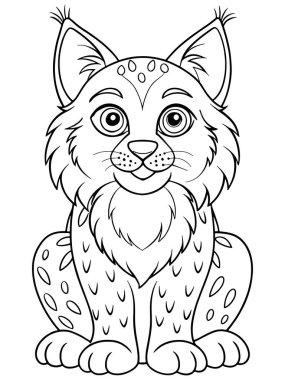 Luchs kedi boyama sayfasında çocuklar için mükemmel hayvan çizimleri var.