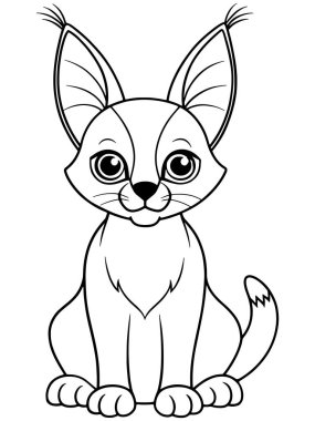 Caracal kedi boyama sayfasında çocuklar için basılabilir hayvan resimleri var.