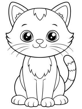 Kedi boyama sayfasında çocuklar için mükemmel hayvan resimleri var.