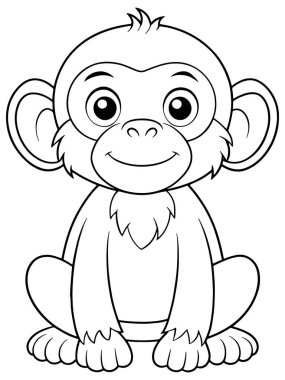 Şempanze karikatür boyama sayfasında çocuklar için basılabilir şirin hayvan resimleri var.