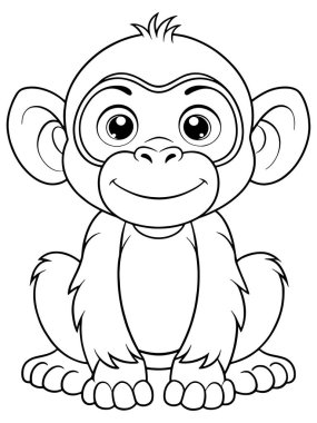 Bebek şempanze boyama sayfasında çocuklar için sevimli primat hayvan resimleri var.