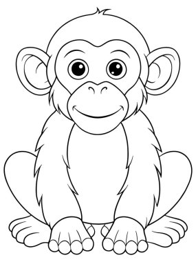 Şempanze karikatür boyama sayfasında çocuklar için basılabilir hayvan resimleri var.