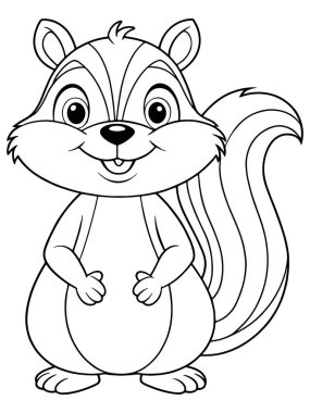 Çocuklar için basılabilir şirin hayvan resimleriyle çizilmiş sincap çizgi film boyama sayfası