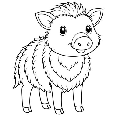 Bebek tasmalı peccary boyama sayfası çocuklar için sevimli hayvan çizimleri sergiliyor
