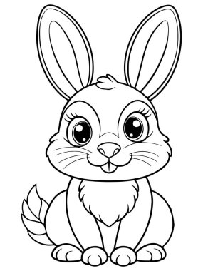 Pamuk kuyruklu tavşan boyama sayfasında çocuklar için yapılmış sevimli hayvan resimleri var.